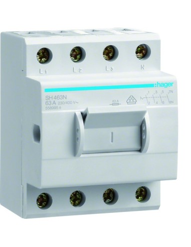 Modułowy rozłącznik izolacyjny w obudowie kompaktowej 4P 63A 400VAC SH463N Hager