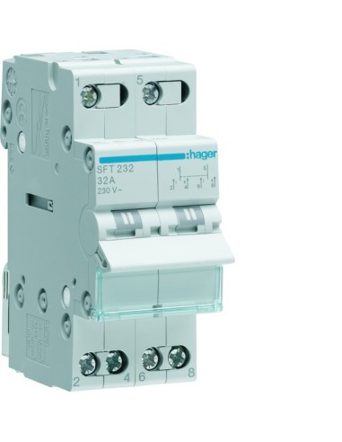Modułowy przełącznik instalacyjny I-0-II punkt wspólny od góry 2P 32A 230VAC SFT232 Hager