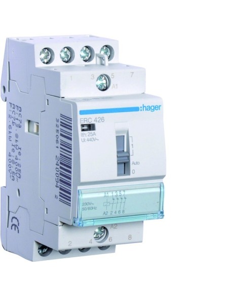 Stycznik z możliwością sterowania ręcznego 230VAC 4NC 25A AC-7a/b ERC426 Hager
