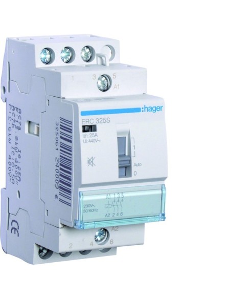 Stycznik cichy z możliwością sterowania ręcznego 230VAC 3NO 25A AC-7a/b ERC325S Hager